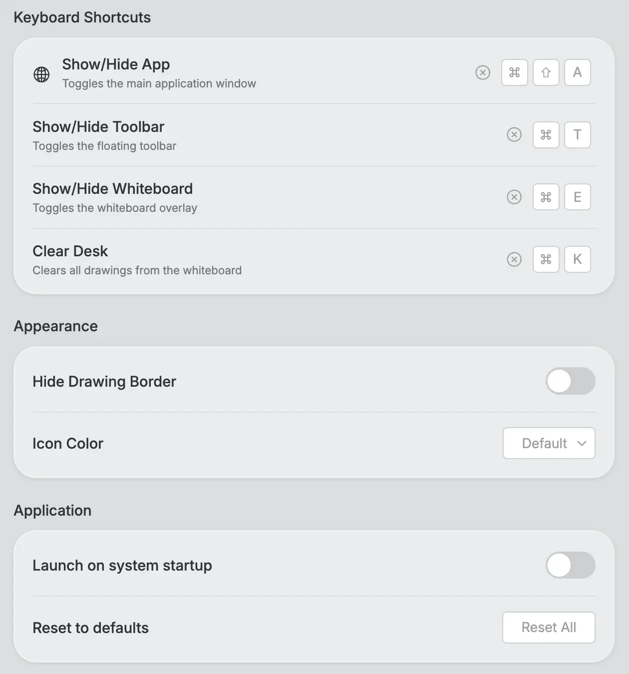 Screenshot showing DrawPen settings interface